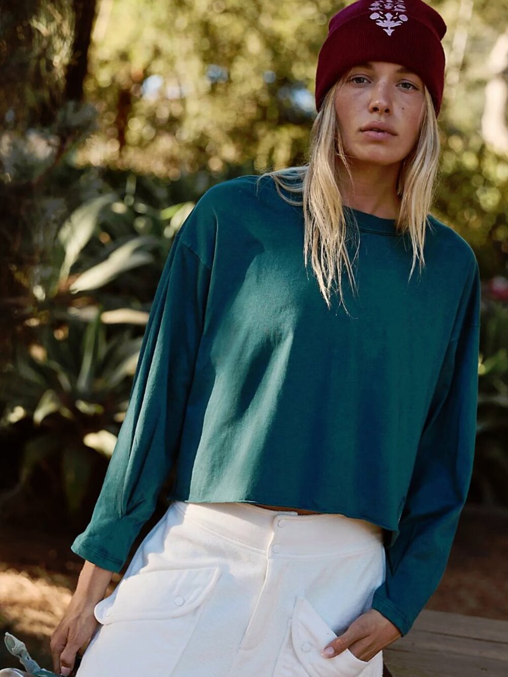 Free People FP Movement Inspire Layer Teal Green Long Sleeve  Cropped Tee M